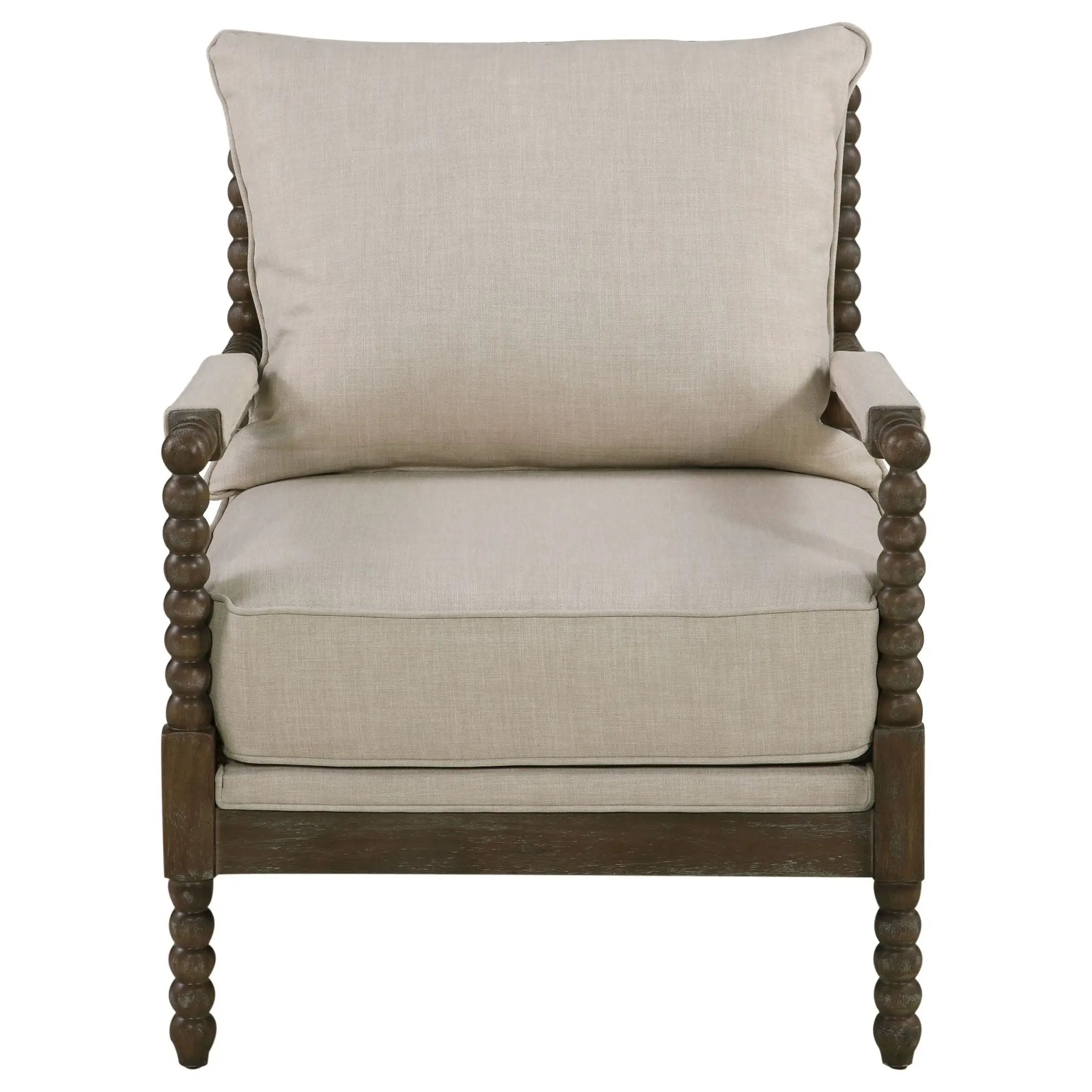 Blanchett Upholstered Bobbin Accent Chair Beige and Distressed Brown by Unique Piece Furniture