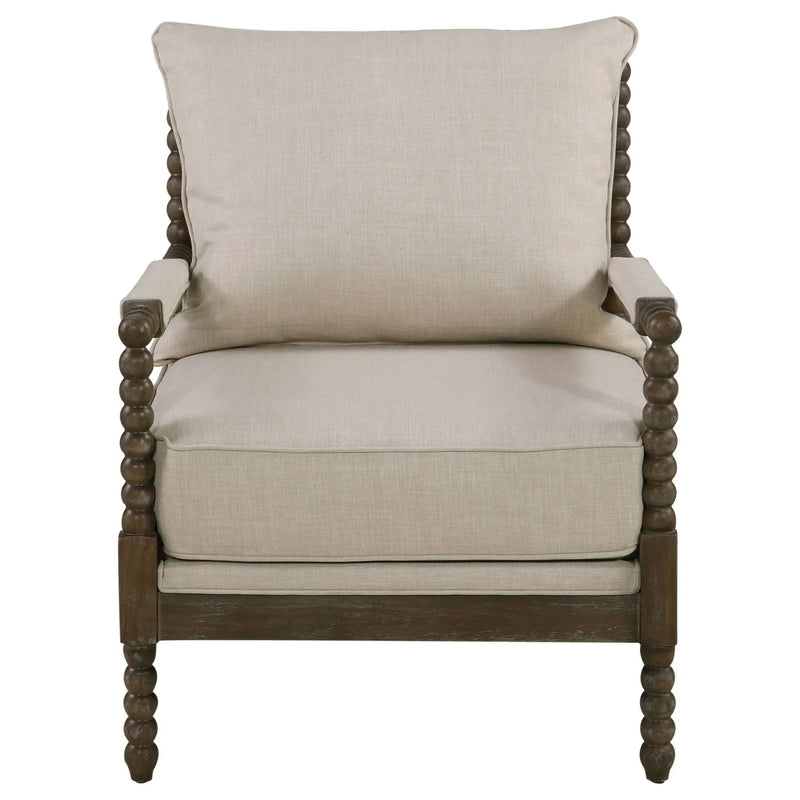 Blanchett Upholstered Bobbin Accent Chair Beige and Distressed Brown by Unique Piece Furniture