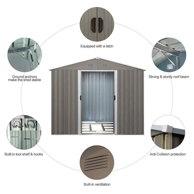 8X10Ft Outdoor Metal Storage Shed - Gray by HouseOfZazla