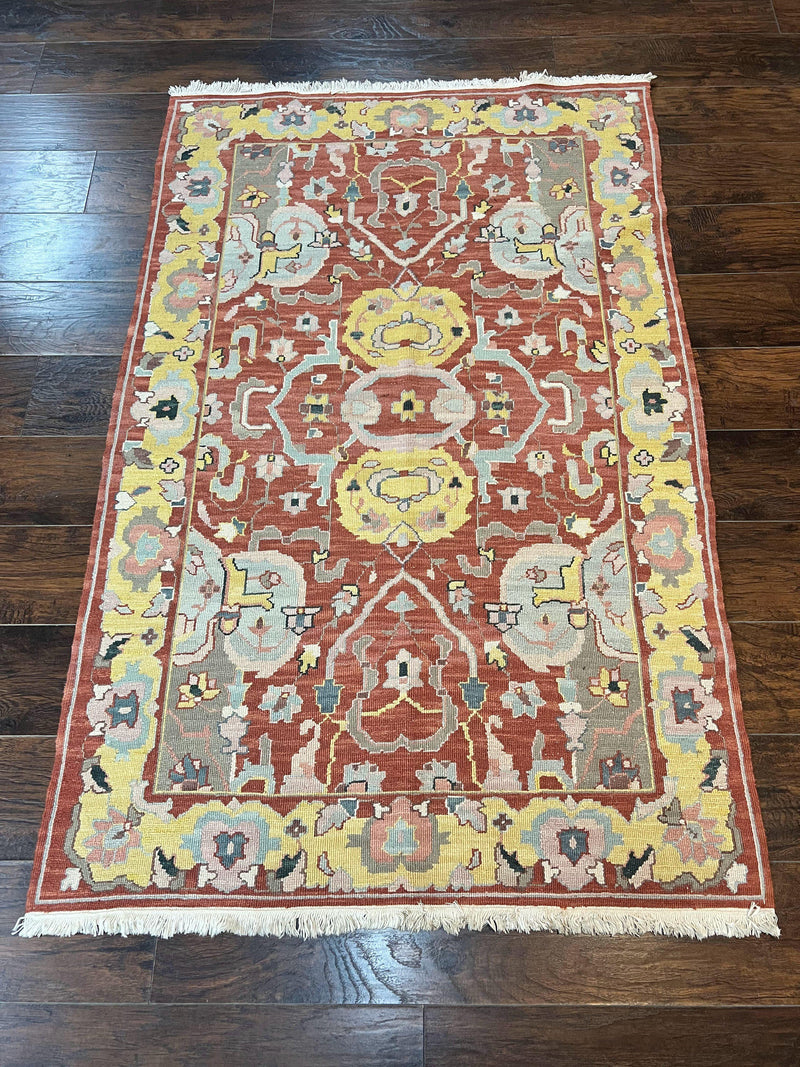 Turkish Flatweave Kilim Rug 4x6, Geometric Wool Handmade Carpet, Vintage by Jewel Rugs