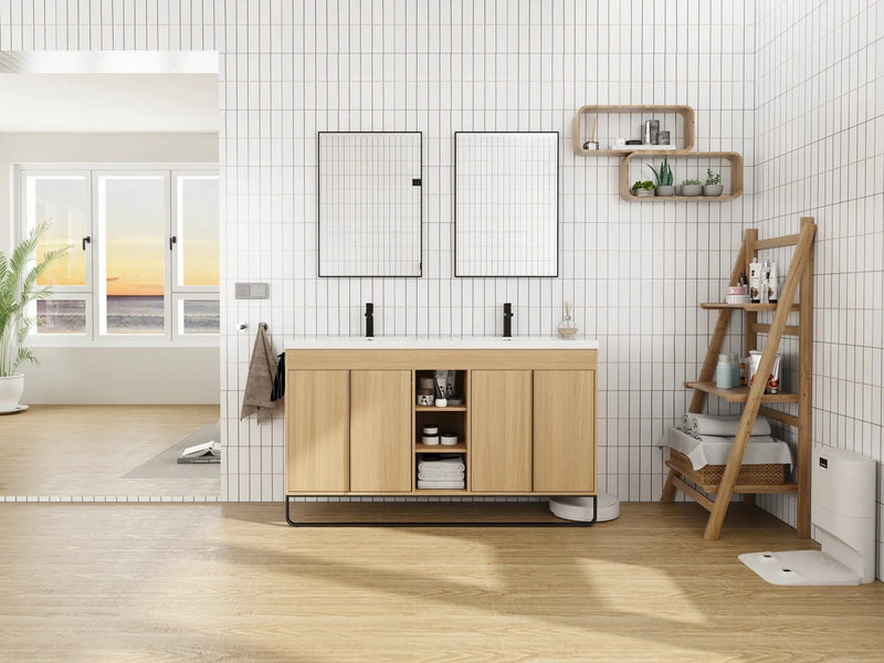 60" Freestanding Bathroom Vanity With Resin Double Sink, photo 9 of 10
