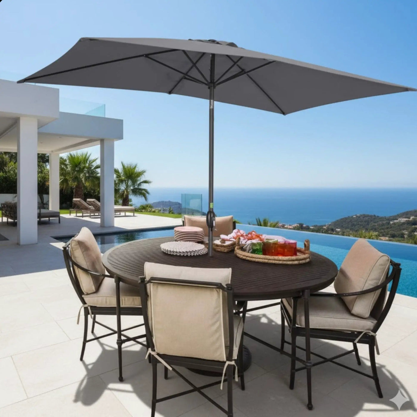 Rectangular Patio Umbrella With Crank Tilt, Polyester UV-Resistant Canopy by HouseOfZazla