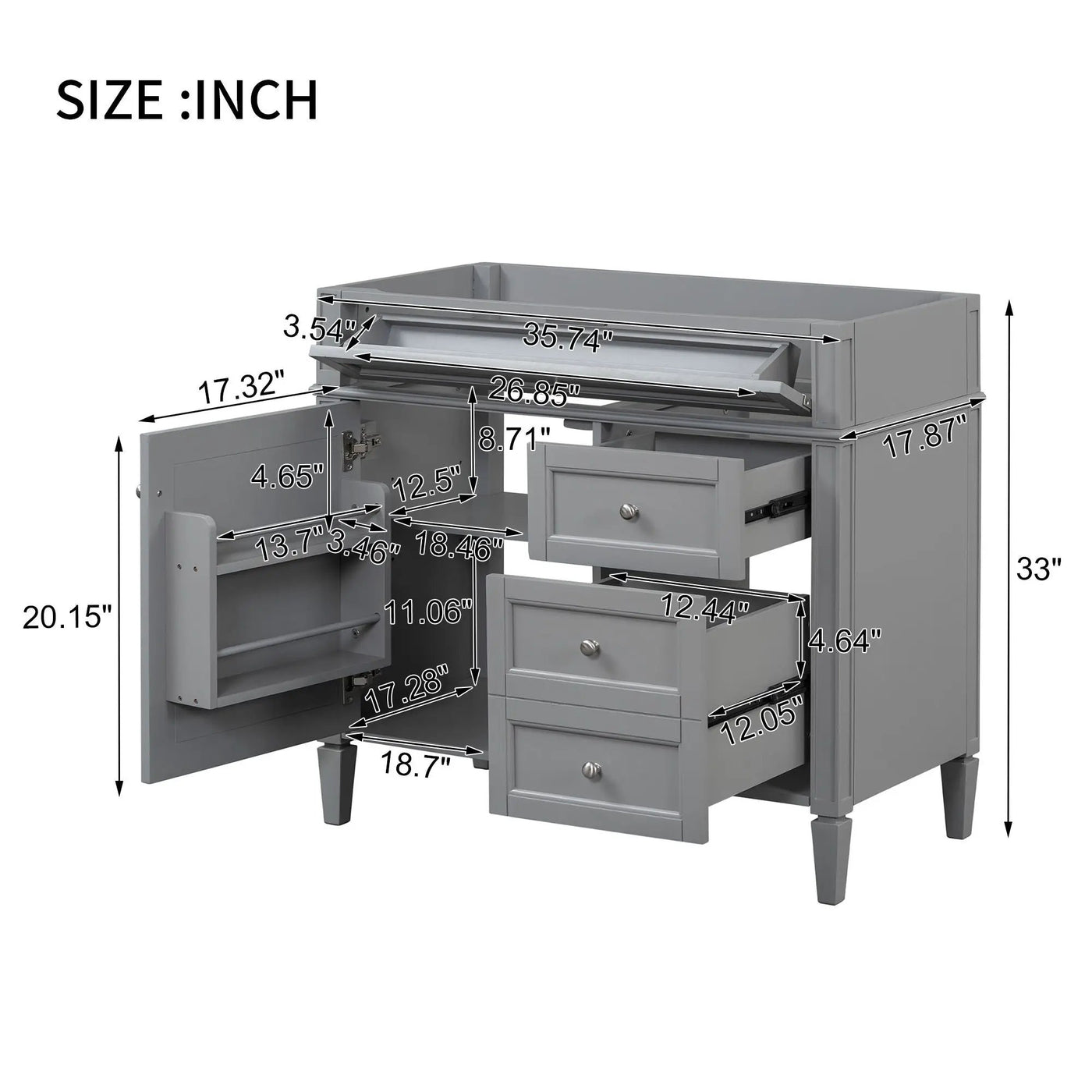 Bathroom Vanity With 2 Drawers And Tip-Out Drawer, Storage Cabinet by HouseOfZazla