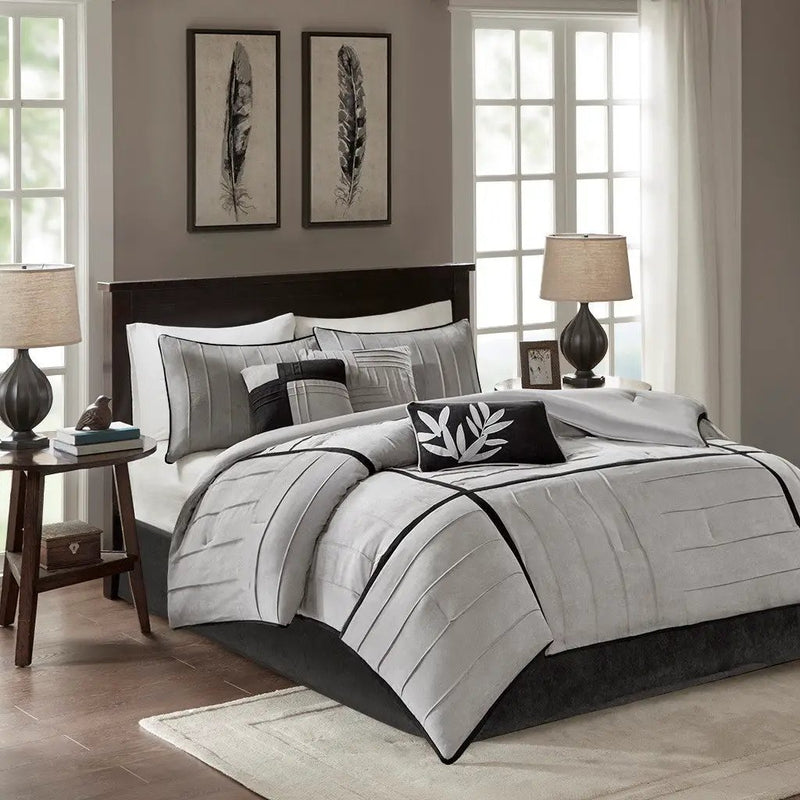 7 Piece Faux Suede Comforter Set Grey Cal King by HouseOfZazla
