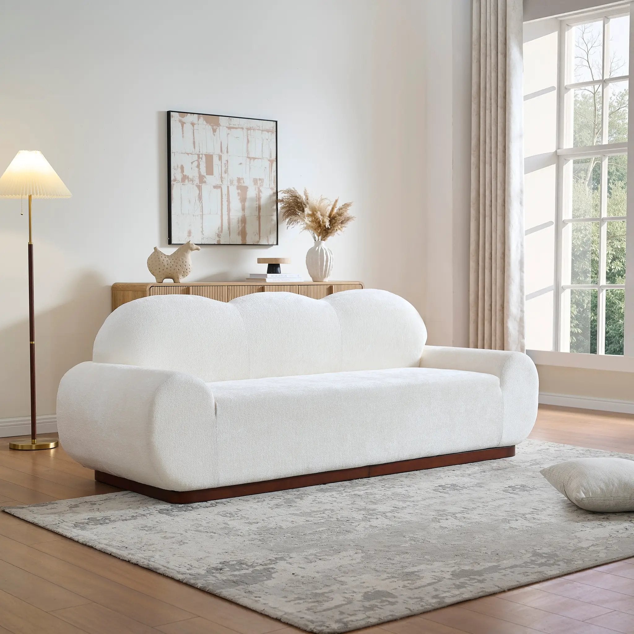88 in. Round Arm Cloud Curved 3-Seater Modern Upholstered Chenille Sofa, Snow by HouseOfZazla