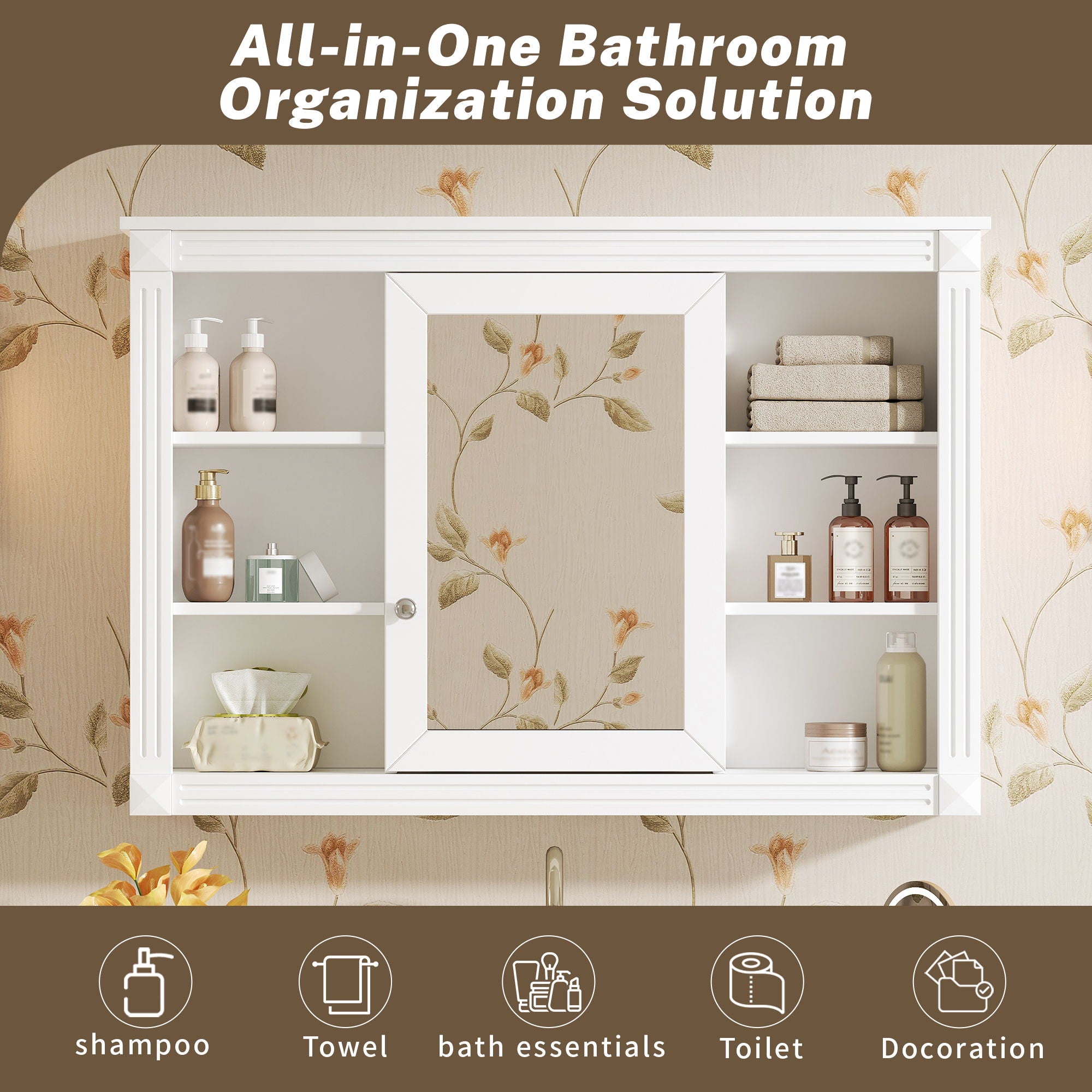 Wall Mounted Bathroom Storage Cabinet With Mirror, Medicine Cabinet With 6 Open Shelves And Adjustable Interior - White by Unique Piece Furniture