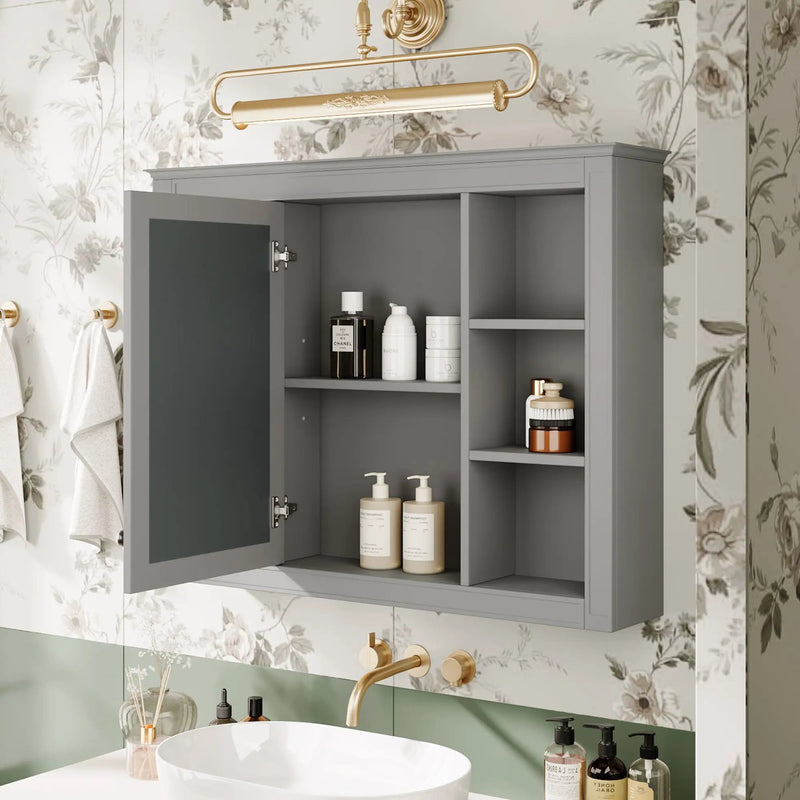 Wall Mounted Medicine Cabinet With Mirror, Storage Cabinet Featuring 6 Open Shelves And Adjustable Interior by HouseOfZazla
