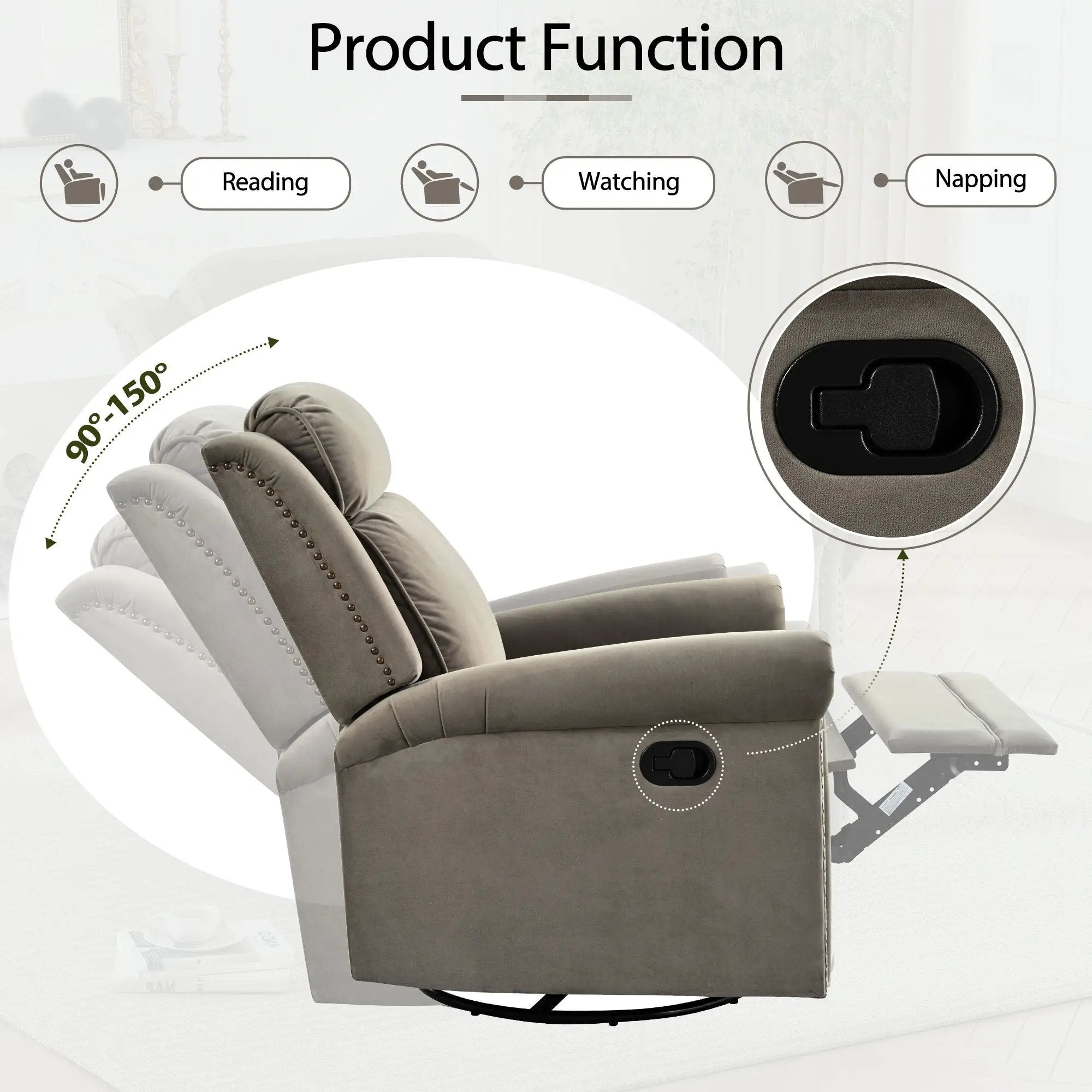 360 Degrees Swivel Recliner Manual Rocking Recliner Home With Adjustable Backrest by Unique Piece Furniture
