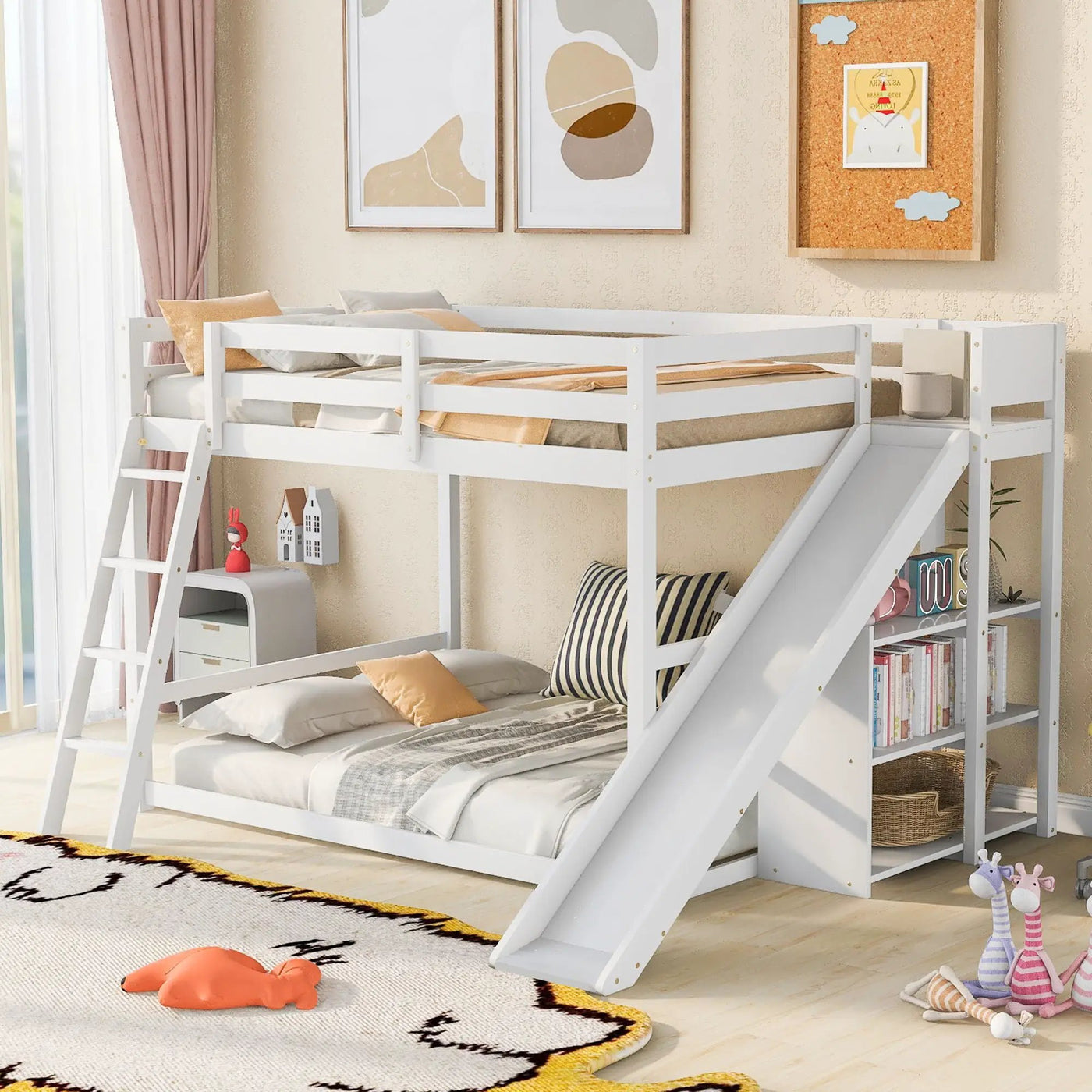 Bunk Bed With Ladder, Slide, And Shelves Pine Wood by Unique Piece Furniture