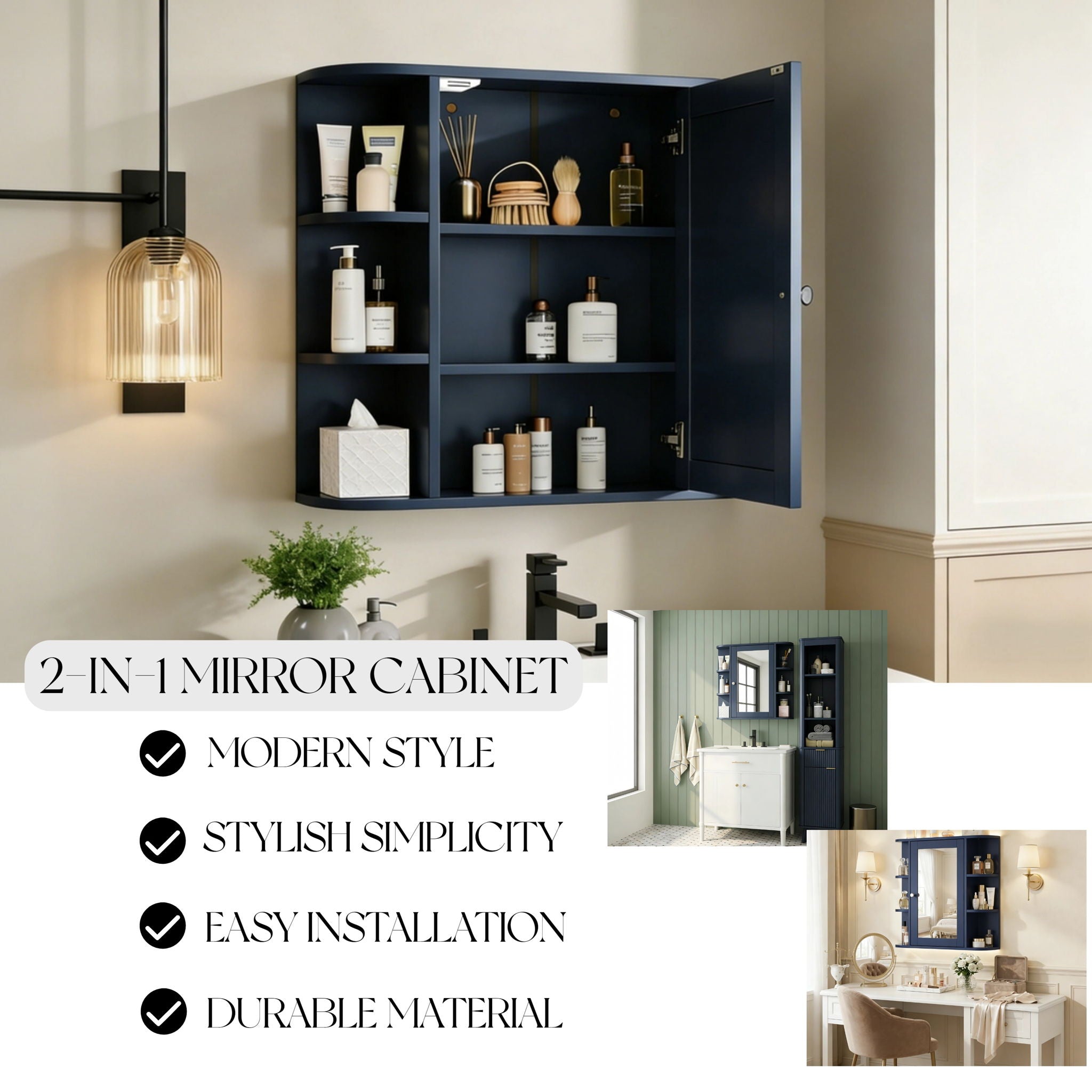 Bathroom Wall Storage Cabinet With Mirror And Adjustable Shelf, 6 Open Shelves by HouseOfZazla