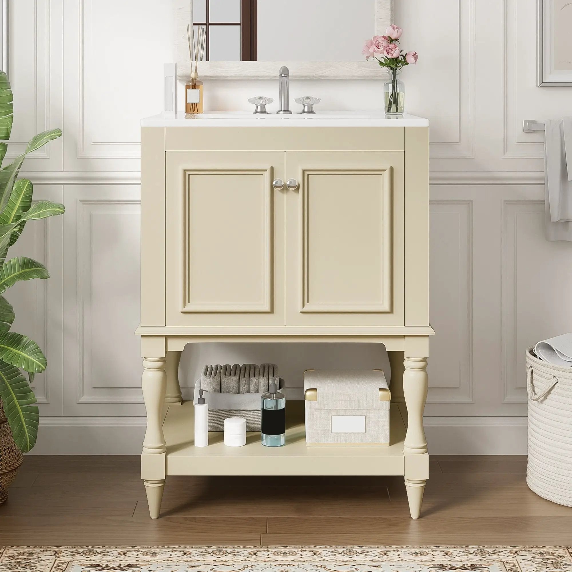 Modern Bathroom Vanity With Sink, Rectangular Cabinet With Open Shelf And Closed Storage by Unique Piece Furniture