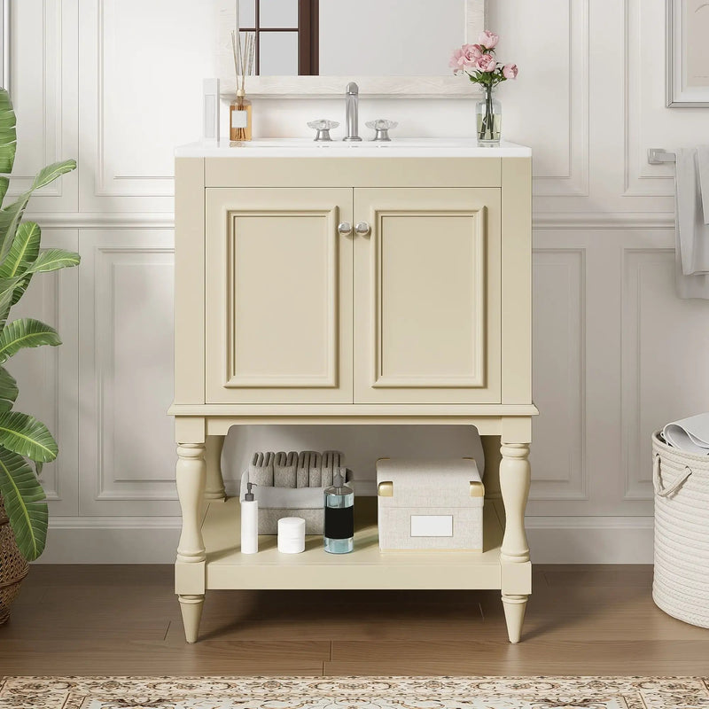 Modern Bathroom Vanity With Sink, Rectangular Cabinet With Open Shelf And Closed Storage by Unique Piece Furniture
