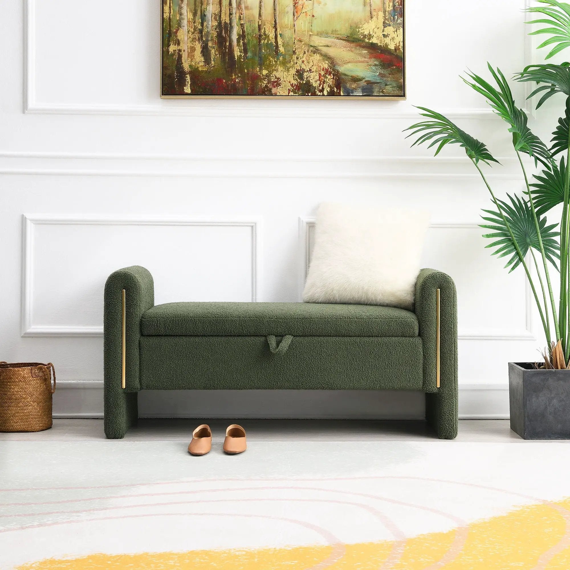 Modern Teddy Upholstered Large Bed End Bench With Arms And Storage by Unique Piece Furniture