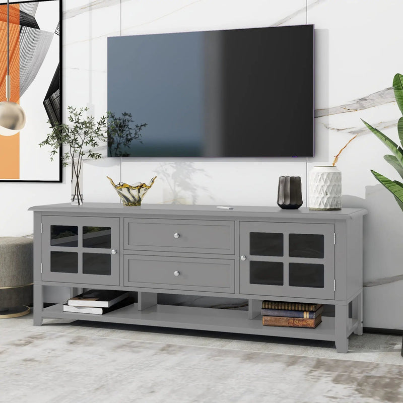 TV Stand, Entertainment Center With Dual Drawers And Hidden Storage, Cabinet With Soft Closing Doors And Sleek Panel Design by HouseOfZazla