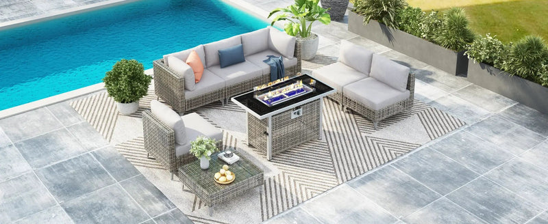 K&K Patio 8-Piece Patio Furniture Set with 43" Fire Pit Table by HouseOfZazla