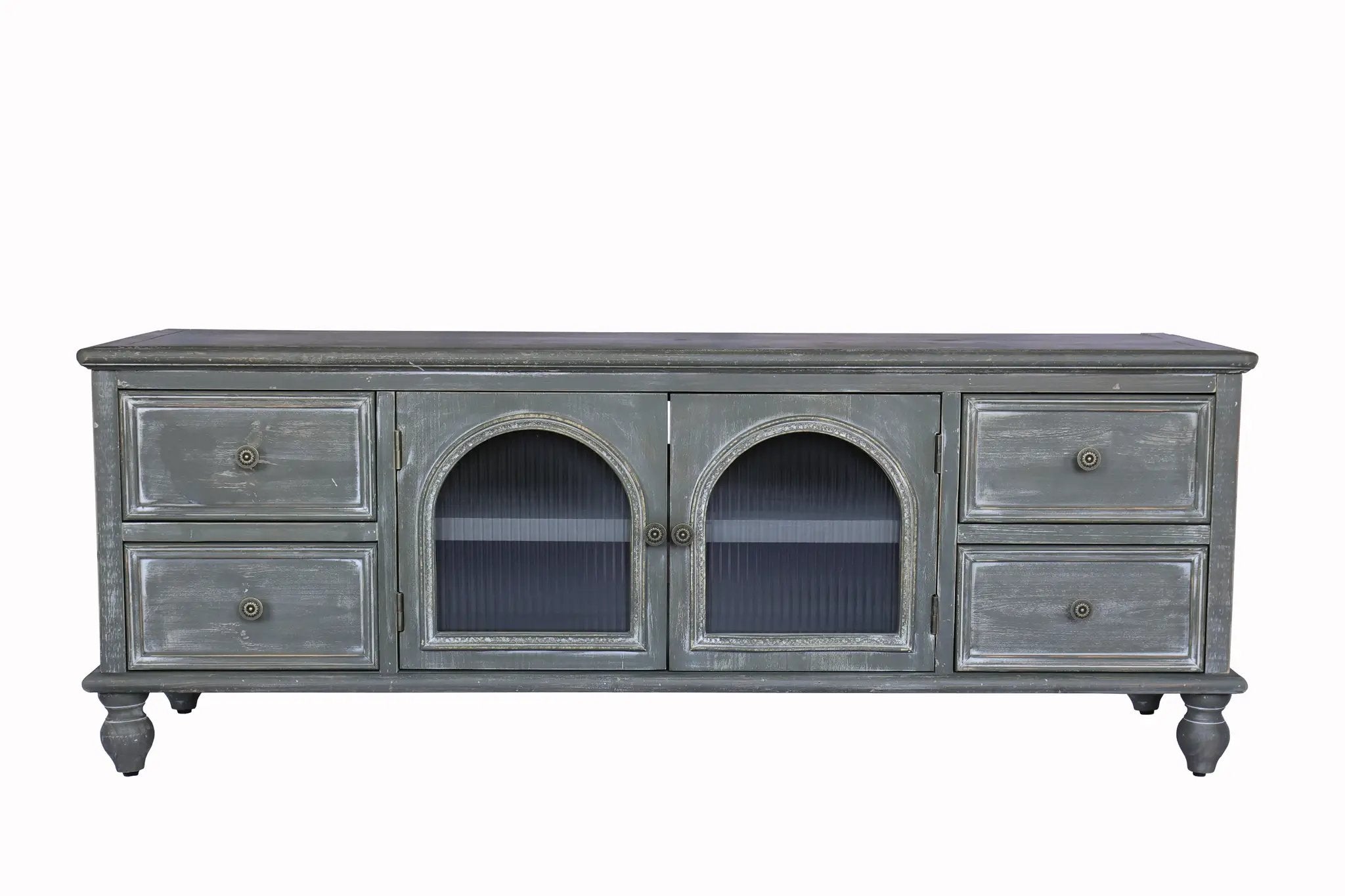 60" Farmhouse TV Stand with 4 Drawers & Glass Doors by HouseOfZazla