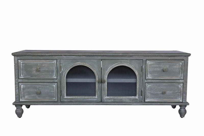 60" Farmhouse TV Stand with 4 Drawers & Glass Doors by HouseOfZazla
