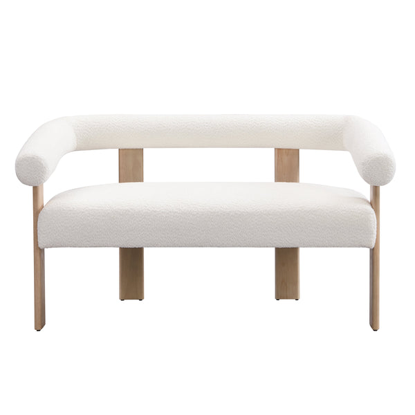 Round Armrest Loveseat (Beige + Natural)