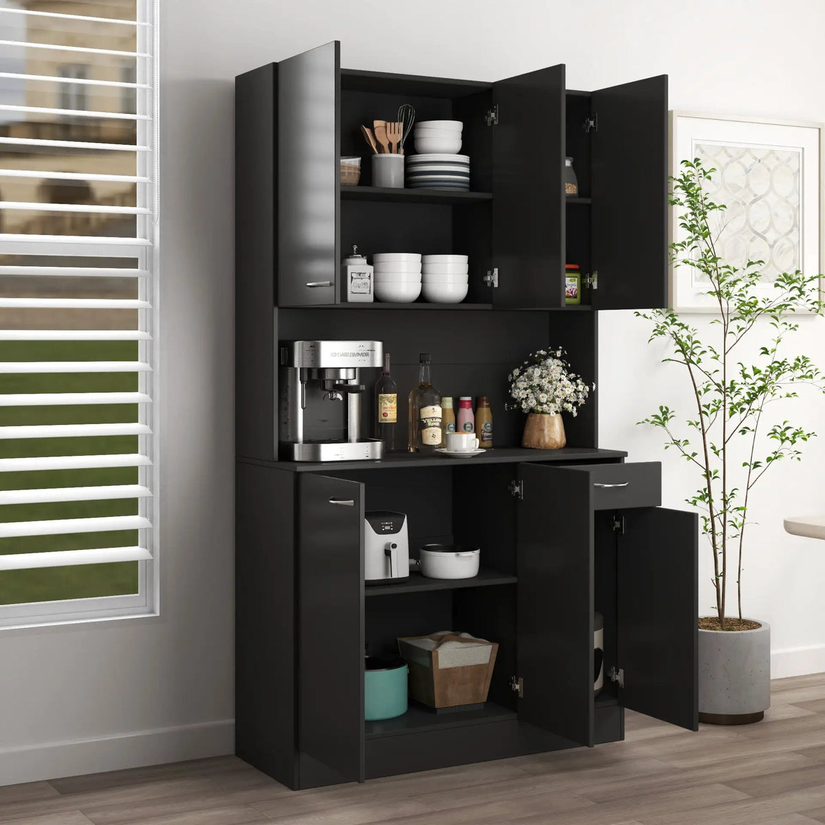 70.87" Tall Wardrobe & Kitchen Cabinet with 6 Doors, Drawer, and Open Shelf by HouseOfZazla