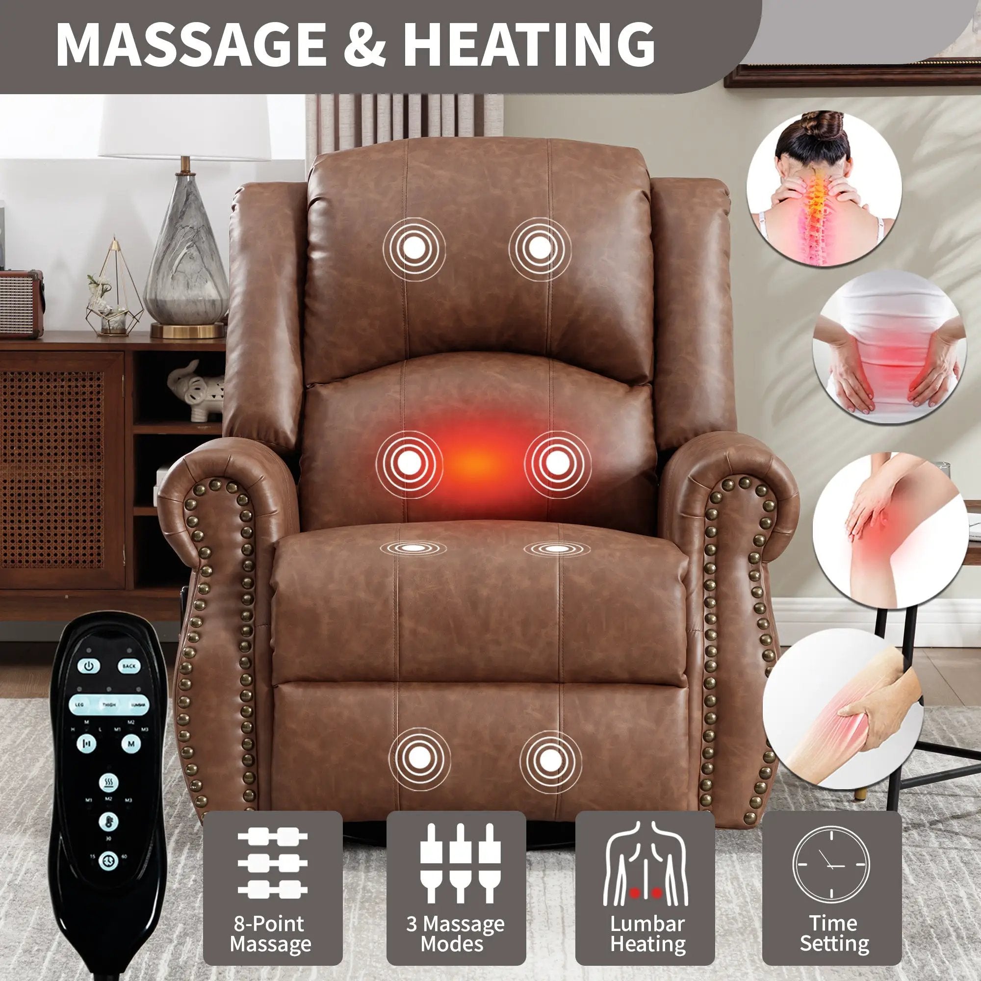 Heat Massage Manual Recliner Chair with Rocker and Swivel by HouseOfZazla