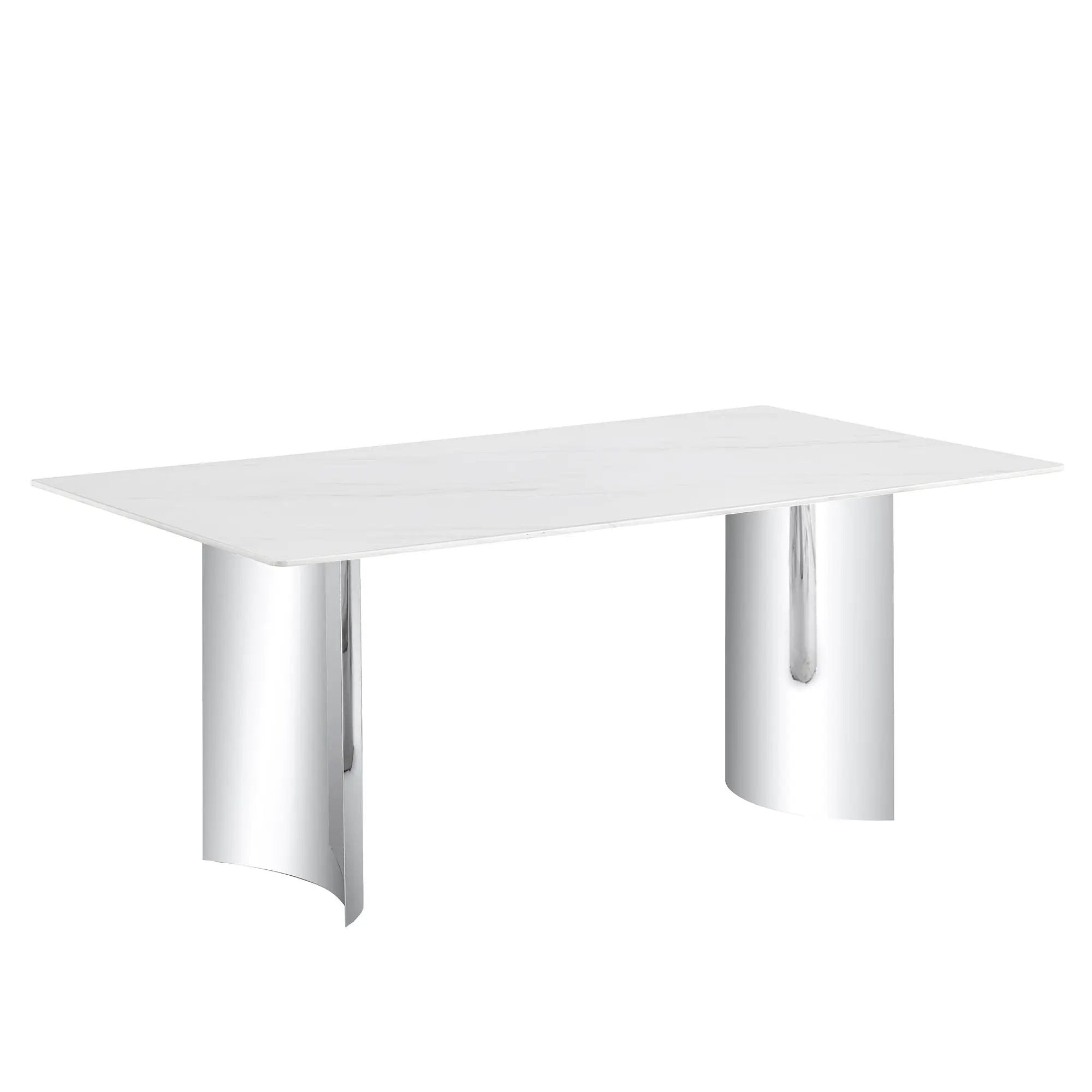 Modern Minimalist Dining Table with Imitation Marble Glass Top and Metal Legs by HouseOfZazla