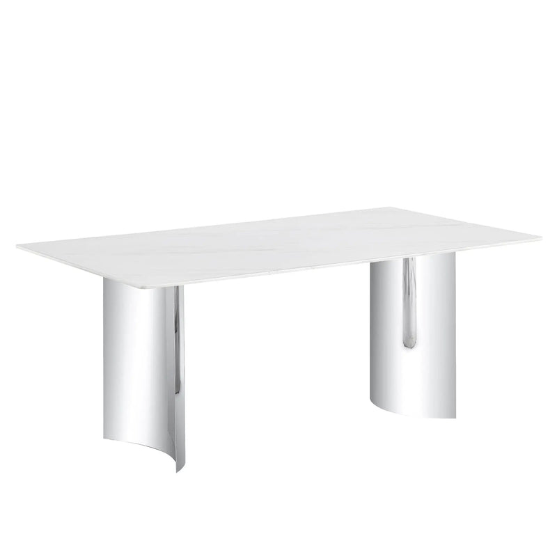 Modern Minimalist Dining Table With Marble Glass Top by Unique Piece Furniture