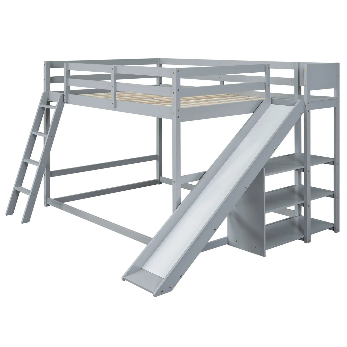Bunk Bed With Ladder, Slide, And Shelves Pine Wood by HouseOfZazla