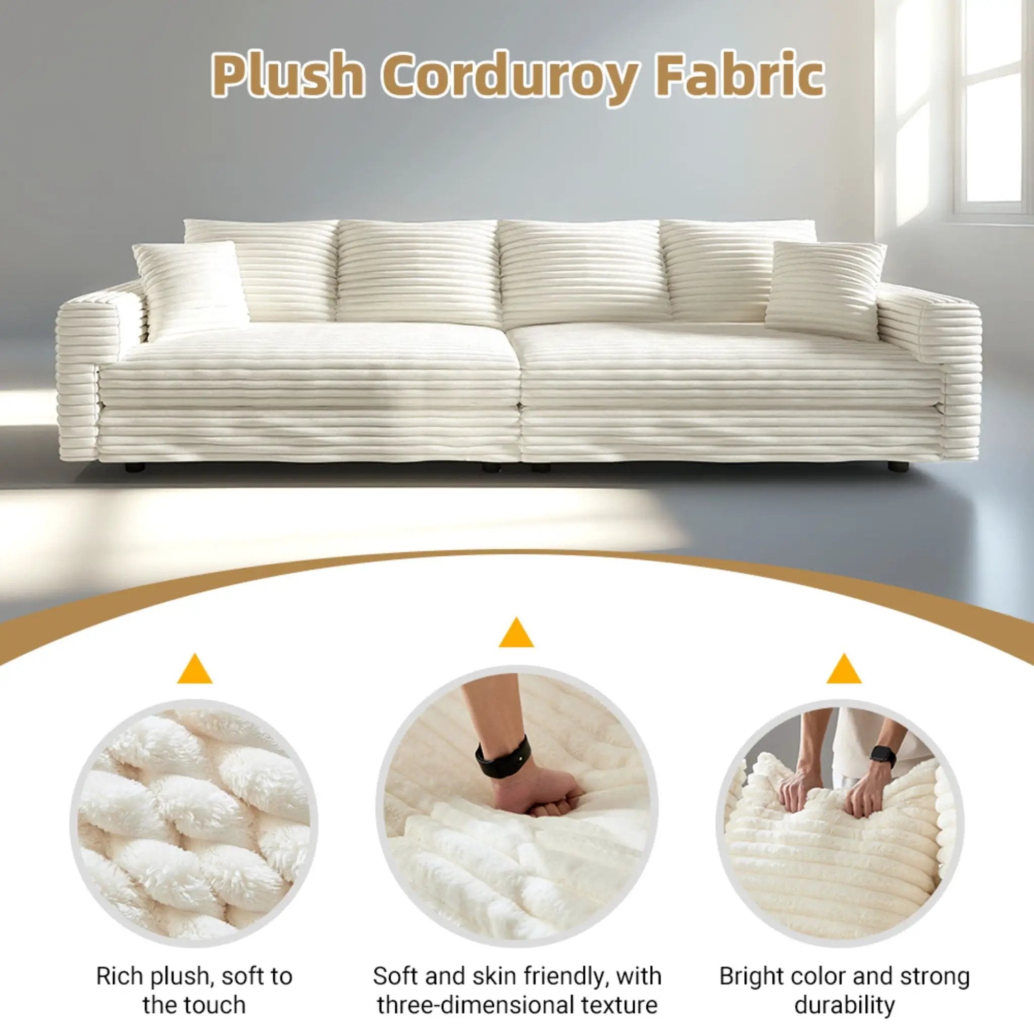 Deep Seat Convertible Sofa With Soft Pillows And Ottomans