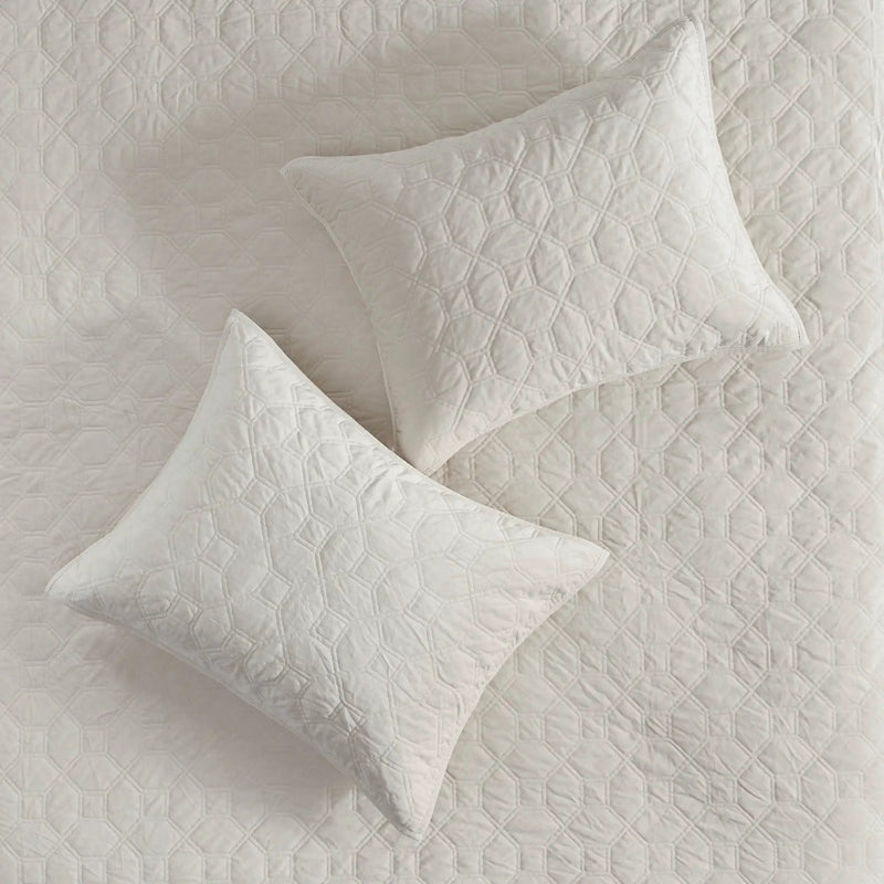 3 Piece Velvet Quilt Set Ivory Full/Queen by HouseOfZazla