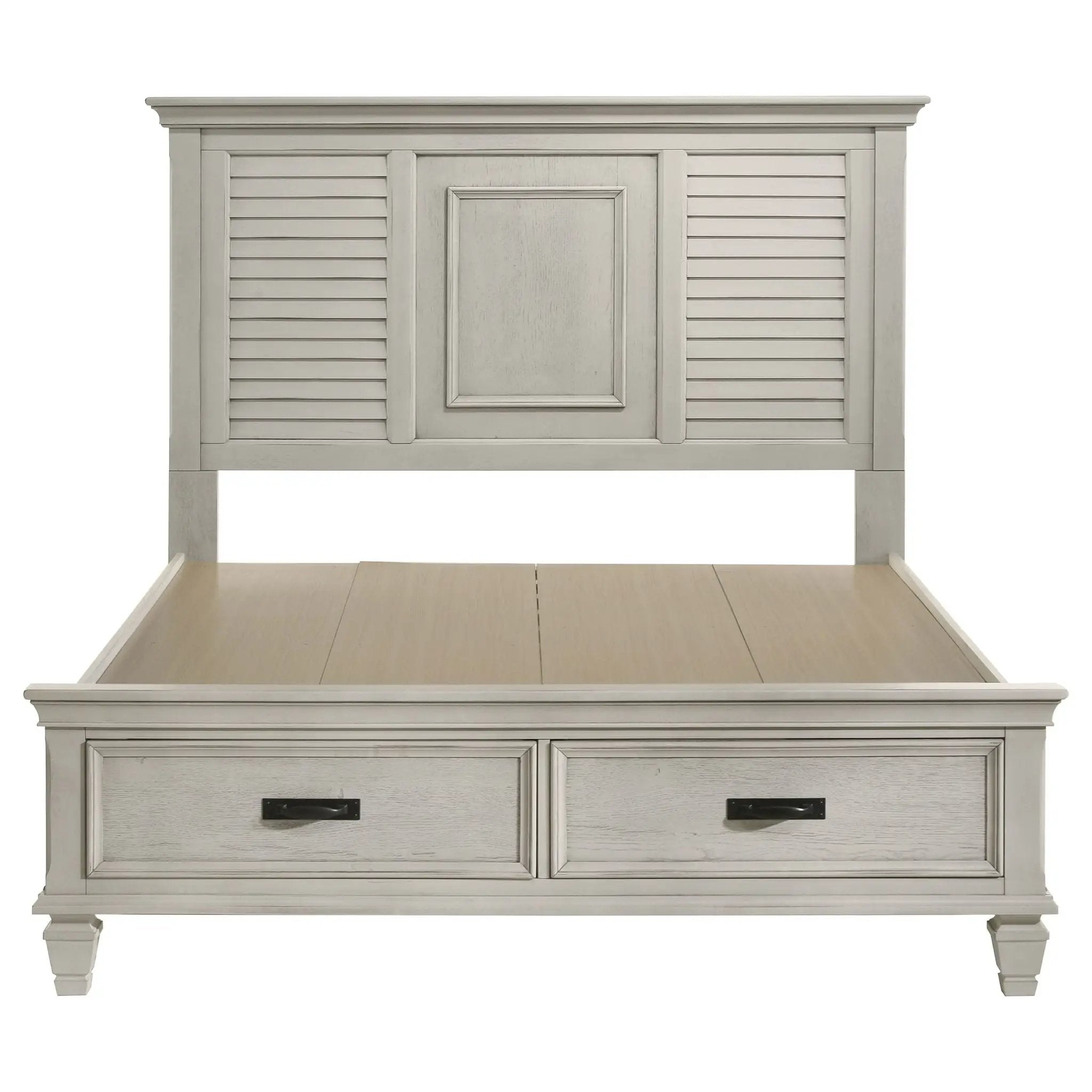 Franco Wood Queen Storage Panel Bed Distressed White by Unique Piece Furniture