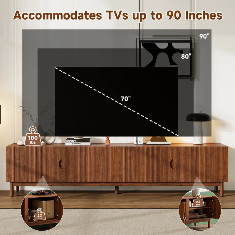 TV Stand With Legs, Media Console, 4 Cabinets For Living Room - Natural Wood by HouseOfZazla