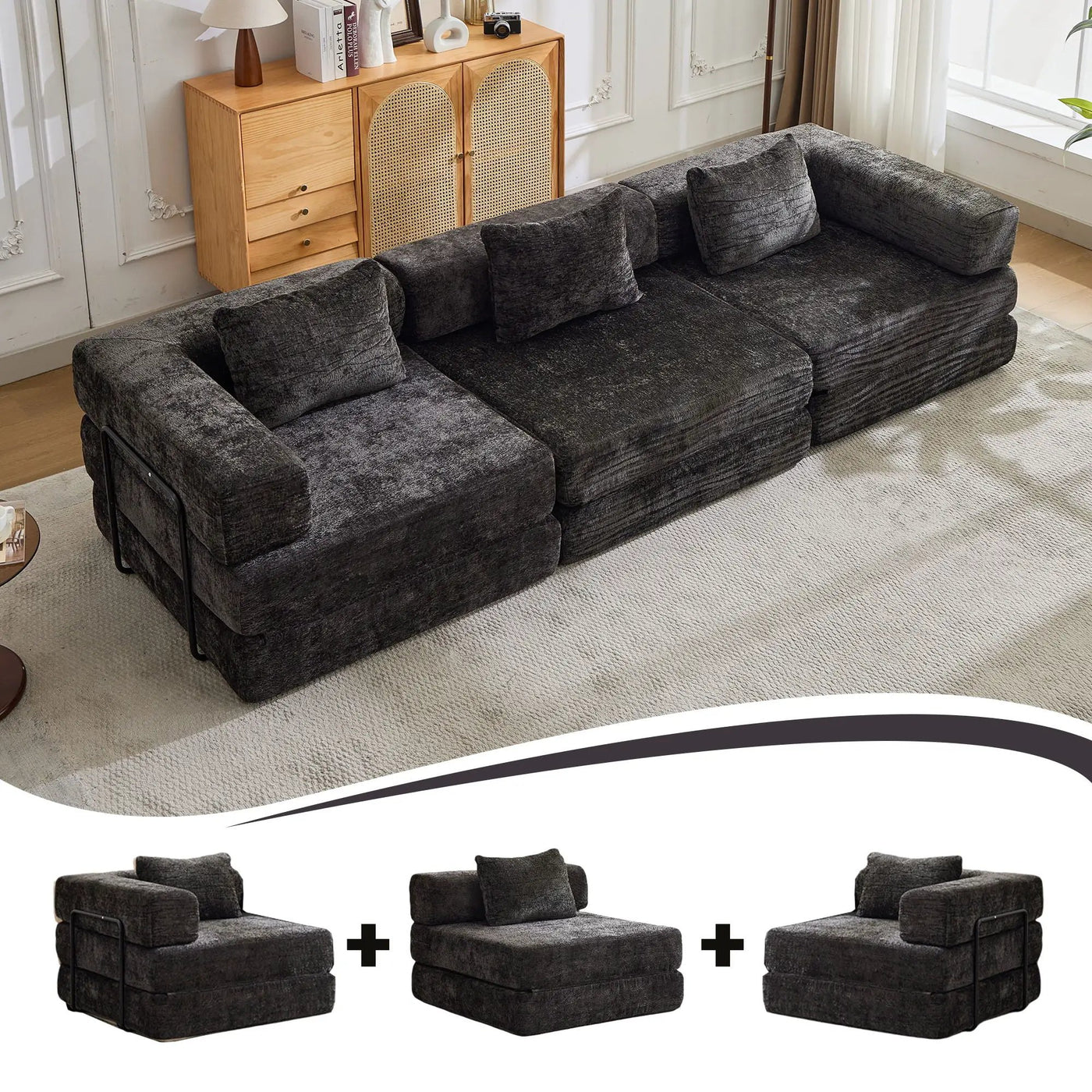 Convertible Floor Sofa Bed, Boneless Modular Sectional Sofa For Living Room by Unique Piece Furniture