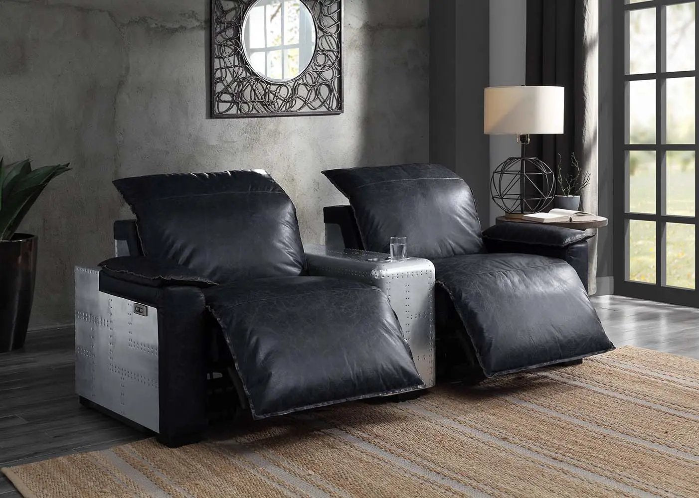Misezon - Power Motion Recliner - Black Top Grain Leather & Aluminum by Unique Piece Furniture