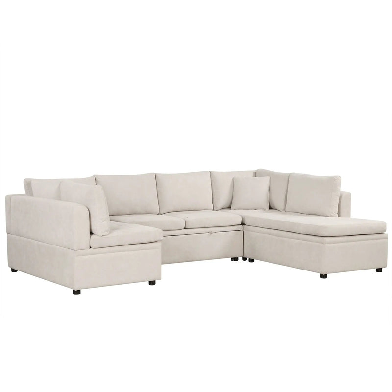Oversized Sectional Sofa U-Shaped Sofa Couch Pull-Out Sofa Bed With Two Throw Pillows For Living Room by Unique Piece Furniture