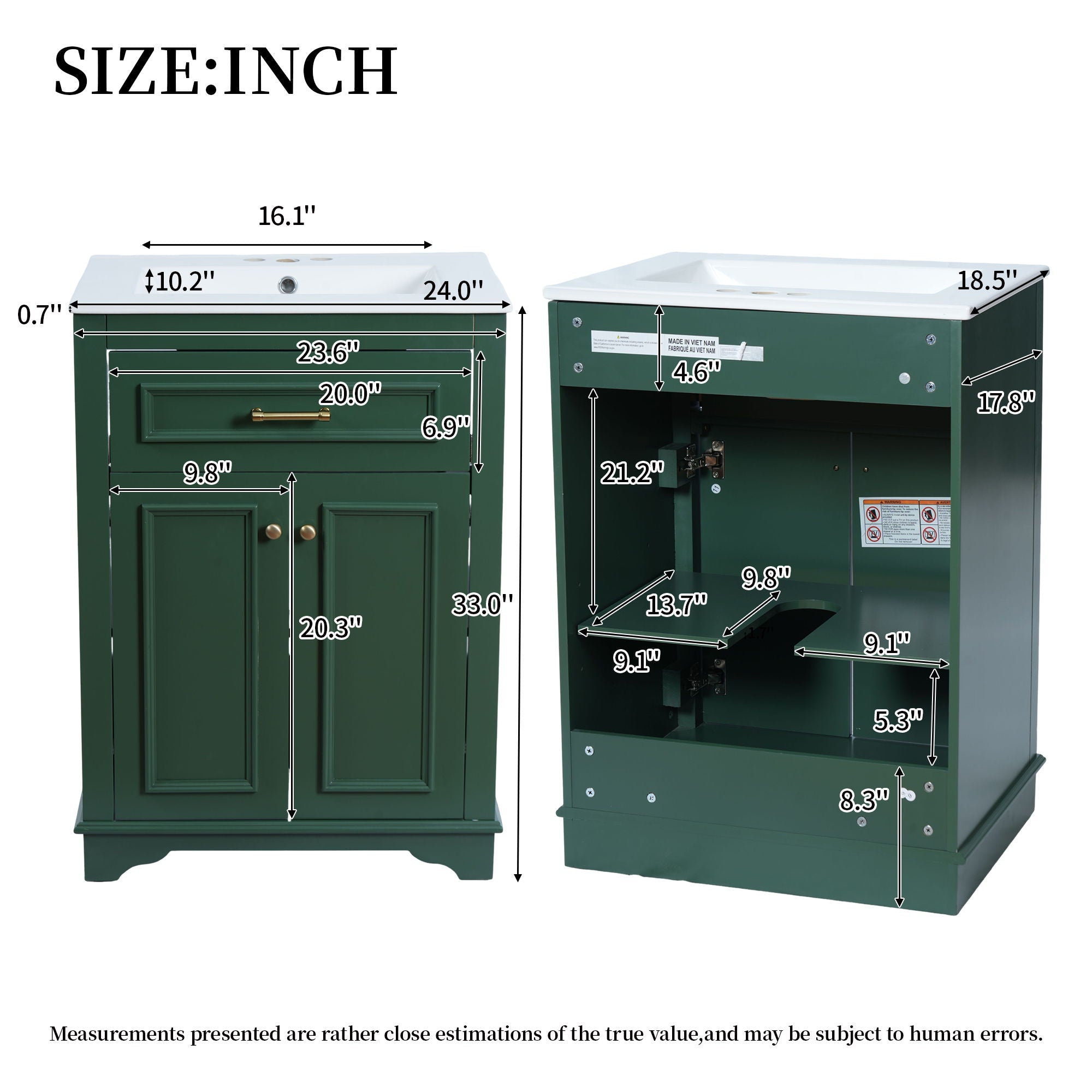 Bathroom Vanity With Integrated Sink, 2 Door Cabinet With Tip Out Drawer, Rectangular Design by Unique Piece Furniture