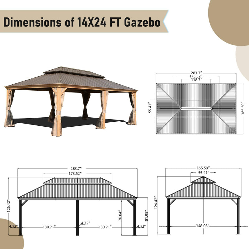 14x24FT Hardtop Gazebo With Galvanized Steel Double Roof by HouseOfZazla