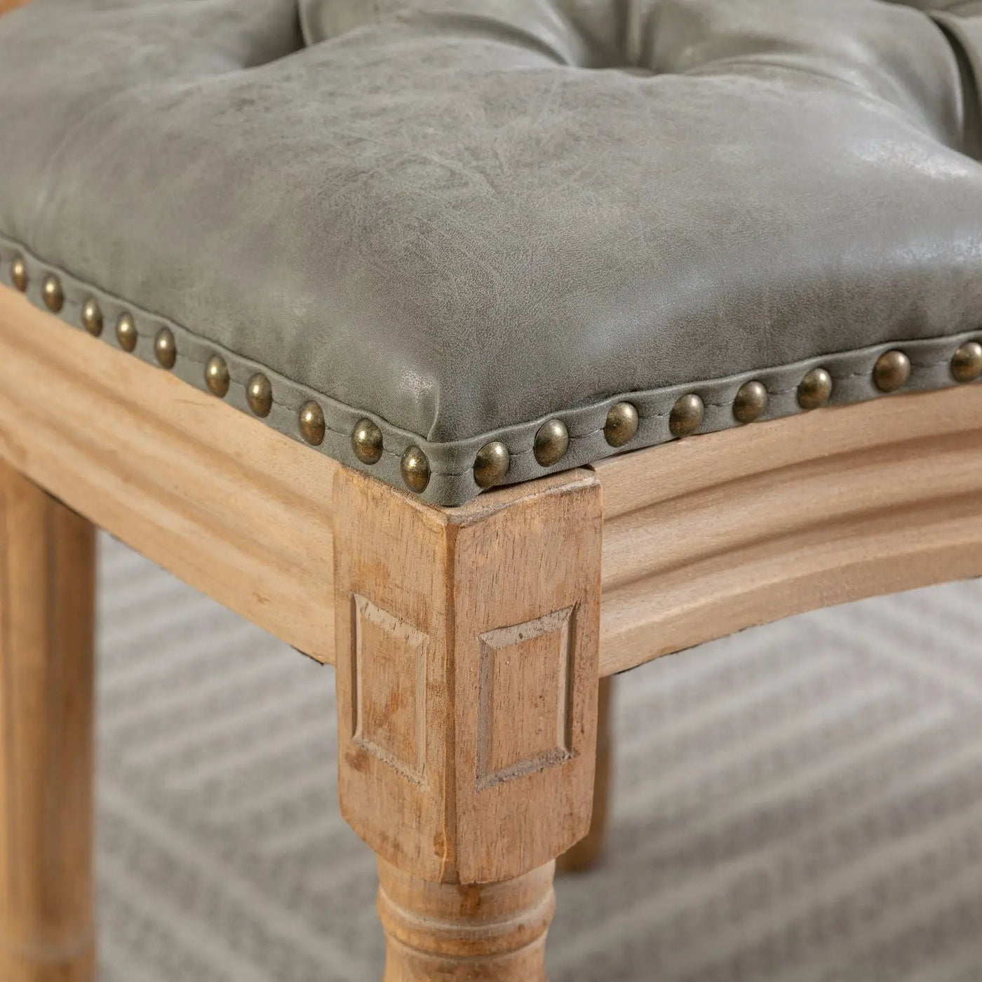French Style Solid Wood Frame Antique Painting, Hand-Pulled Buckle Decoration Artificial Dining Chair With Nailhead Trim, Wood Legs by HouseOfZazla
