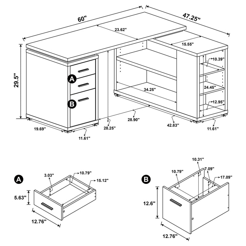 Tona - L-Shape Computer Desk With 3 Drawers And 5 Shelves by HouseOfZazla