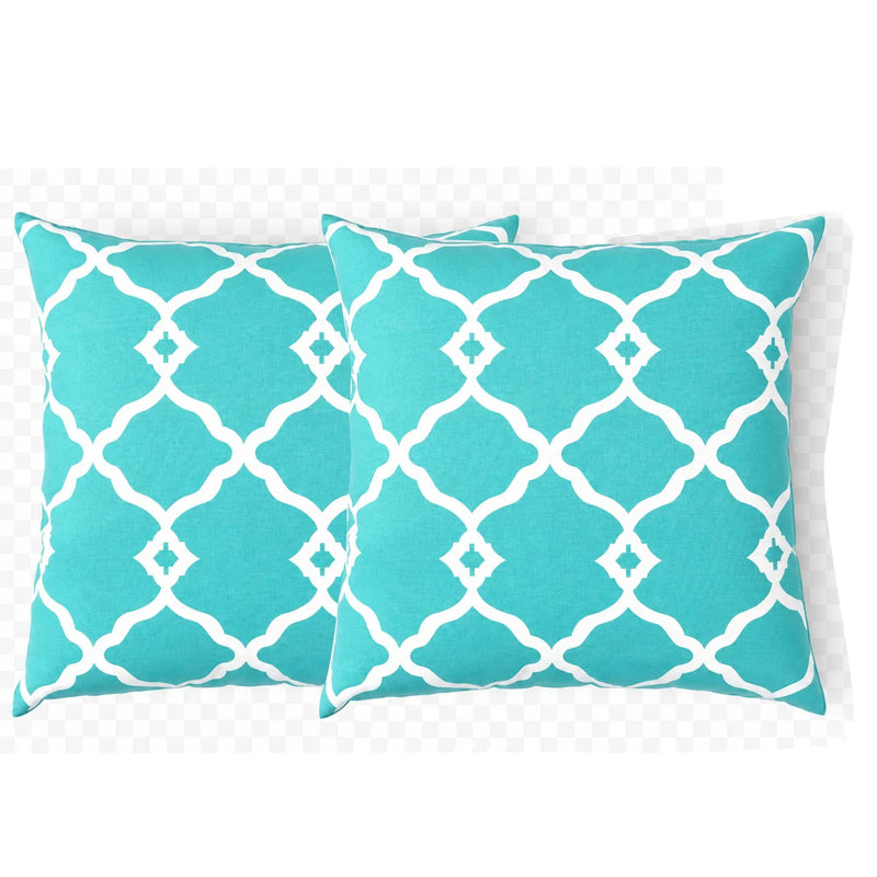 2 Pack Outdoor Pillow Covers in Aqua Moroccan, photo 8 of 10