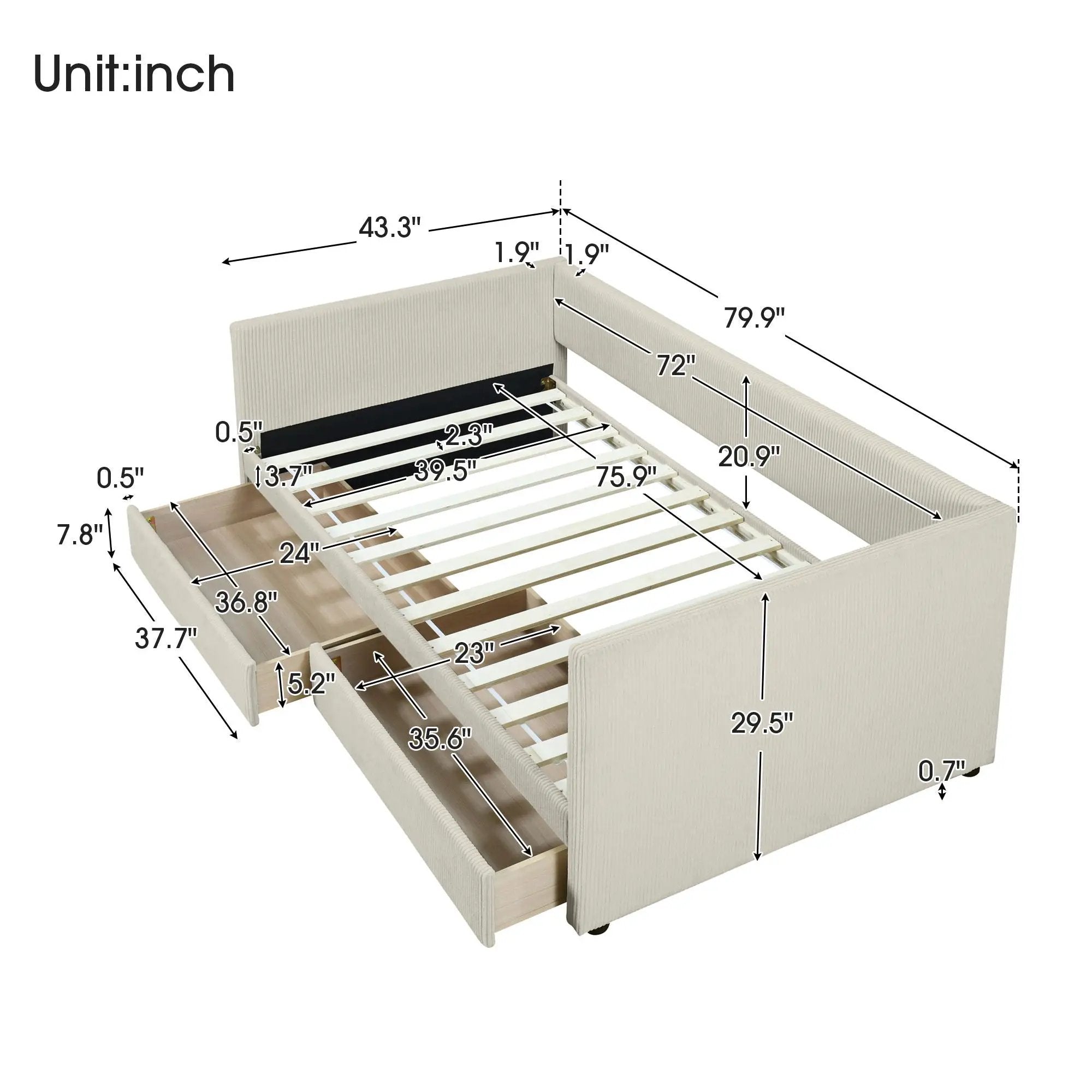 Daybed With Two Drawers And Wood Slat by HouseOfZazla