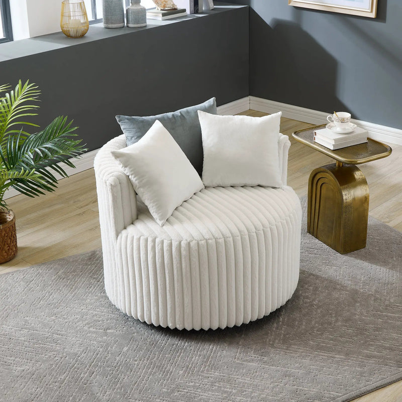Malna Plush Wide Wale Corduroy Upholstered Barrel Accent Chair with Wheels by HouseOfZazla