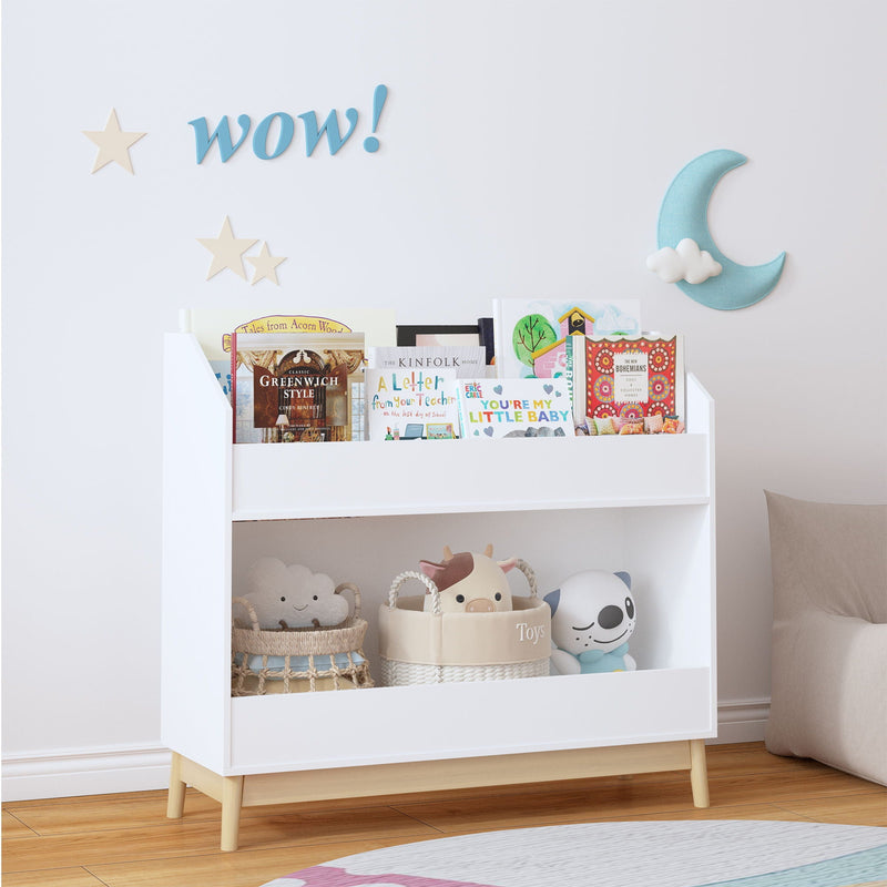 Bookcase Organizer With Storage, 3 Tier Toddler Book Display Shelf For Playroom - White by Unique Piece Furniture