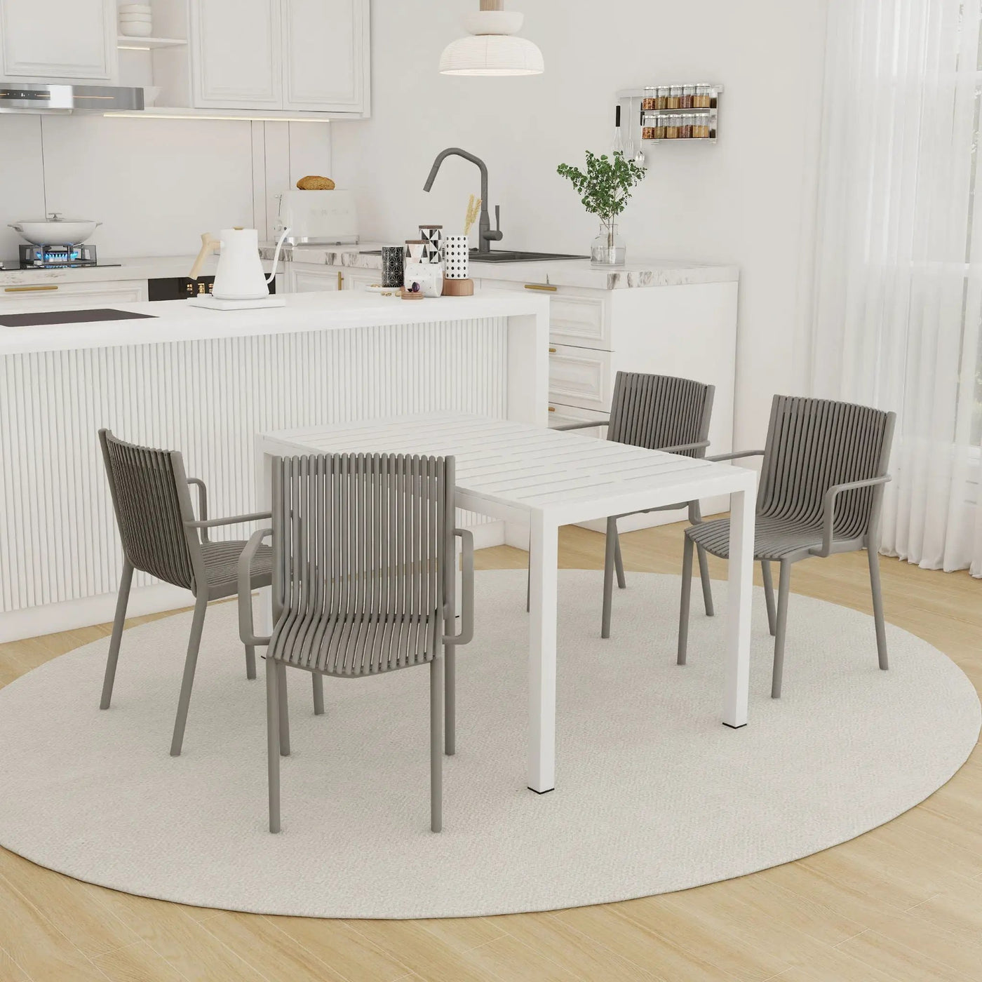 4 Modern Stackable Armchair Matched With Long Table by Unique Piece Furniture