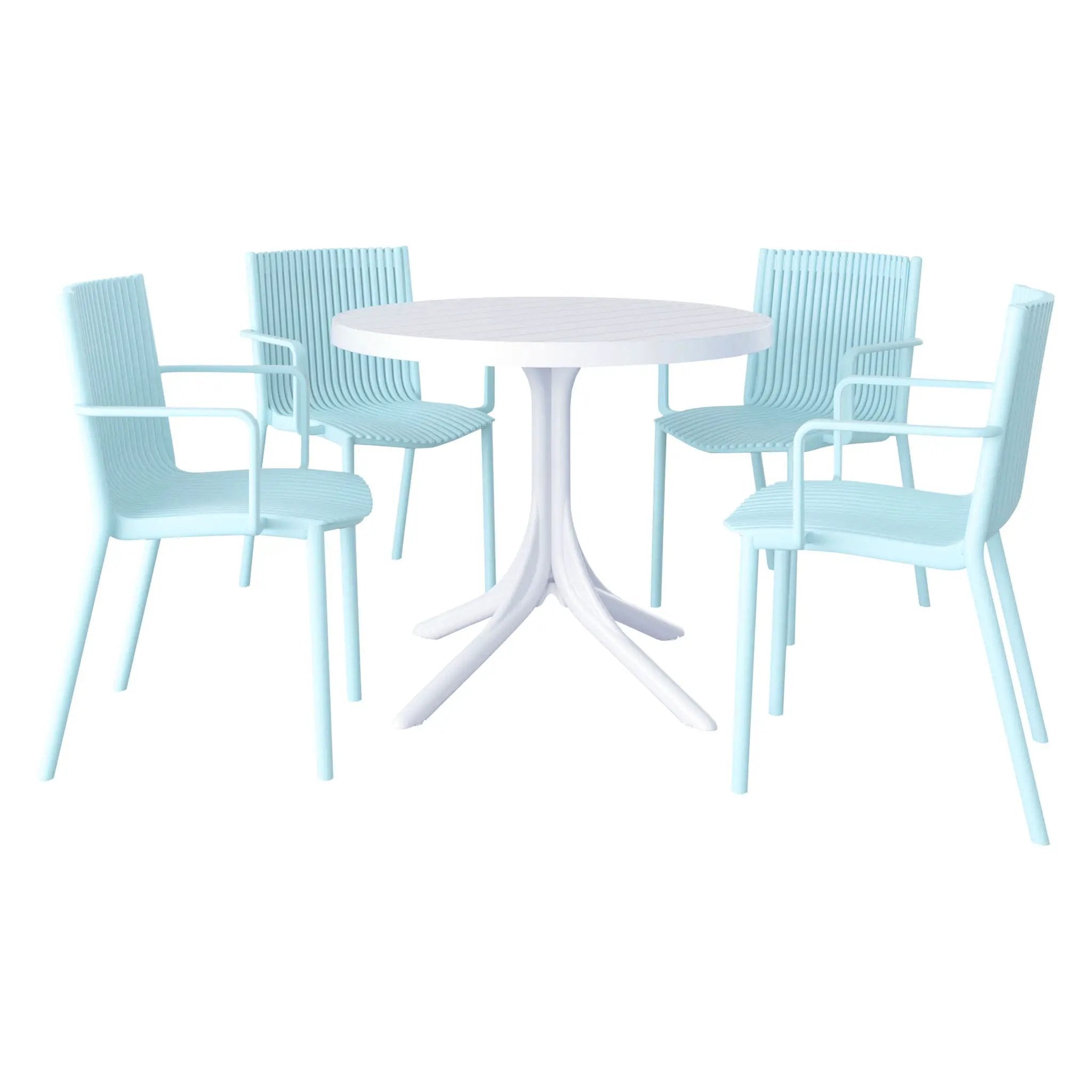 4 Modern Stackable Plastic Armchair Matched With Round Table by Unique Piece Furniture