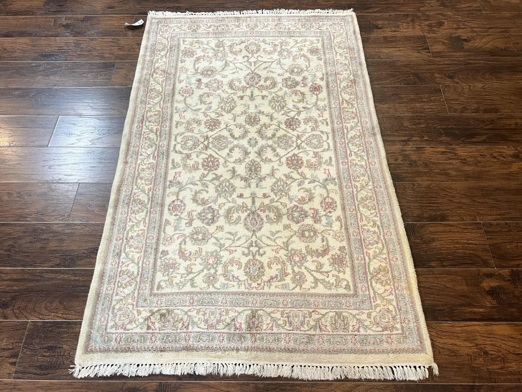 Indo Persian Rug 4x6, Vintage Handmade Wool Carpet, Floral Allover Pattern, Beige, Pair B by Jewel Rugs