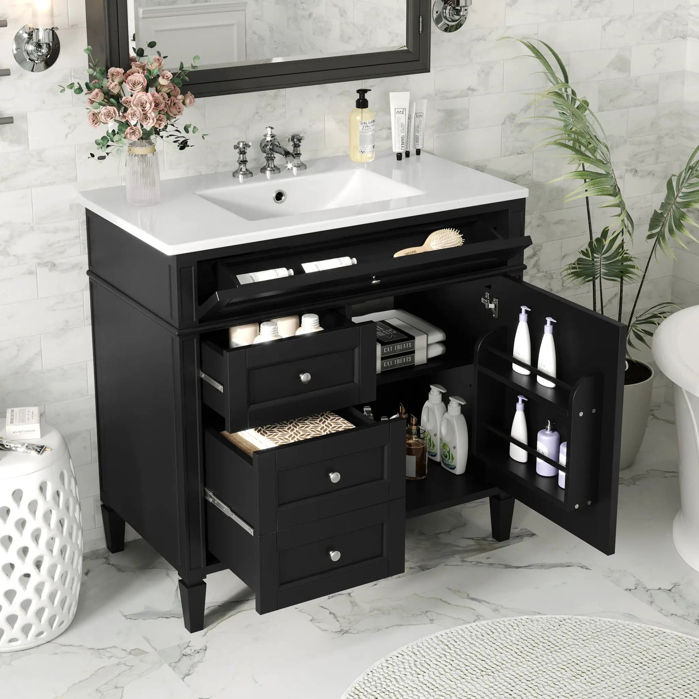 Bathroom Vanity With Top Sink, 2 Drawers And Tip Out Drawer by Unique Piece Furniture