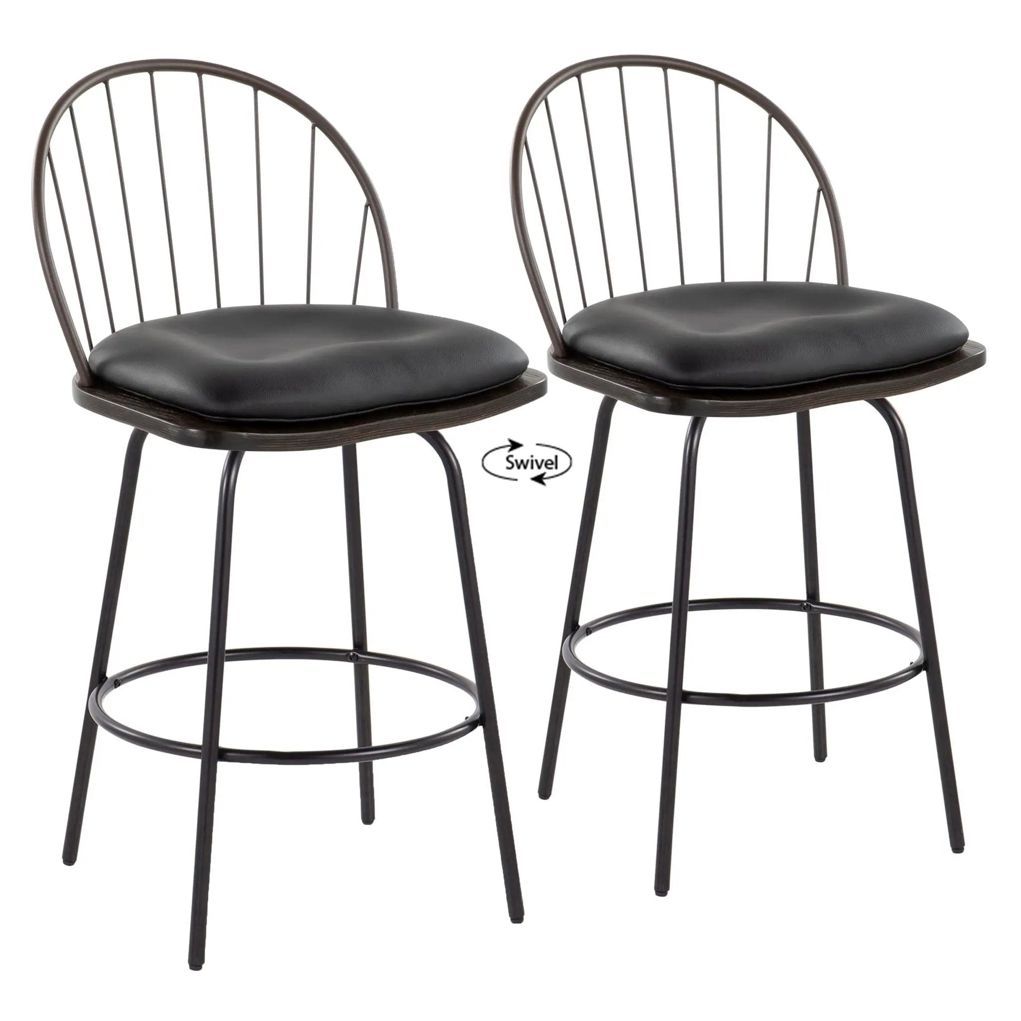 Riley - Claire Farmhouse Fixed Height Counter Stool With Swivel With Round Footrest (Set of 2) by HouseOfZazla