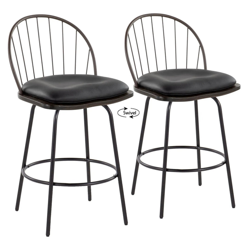 Riley - Claire Farmhouse Fixed Height Counter Stool With Swivel With Round Footrest (Set of 2) by HouseOfZazla
