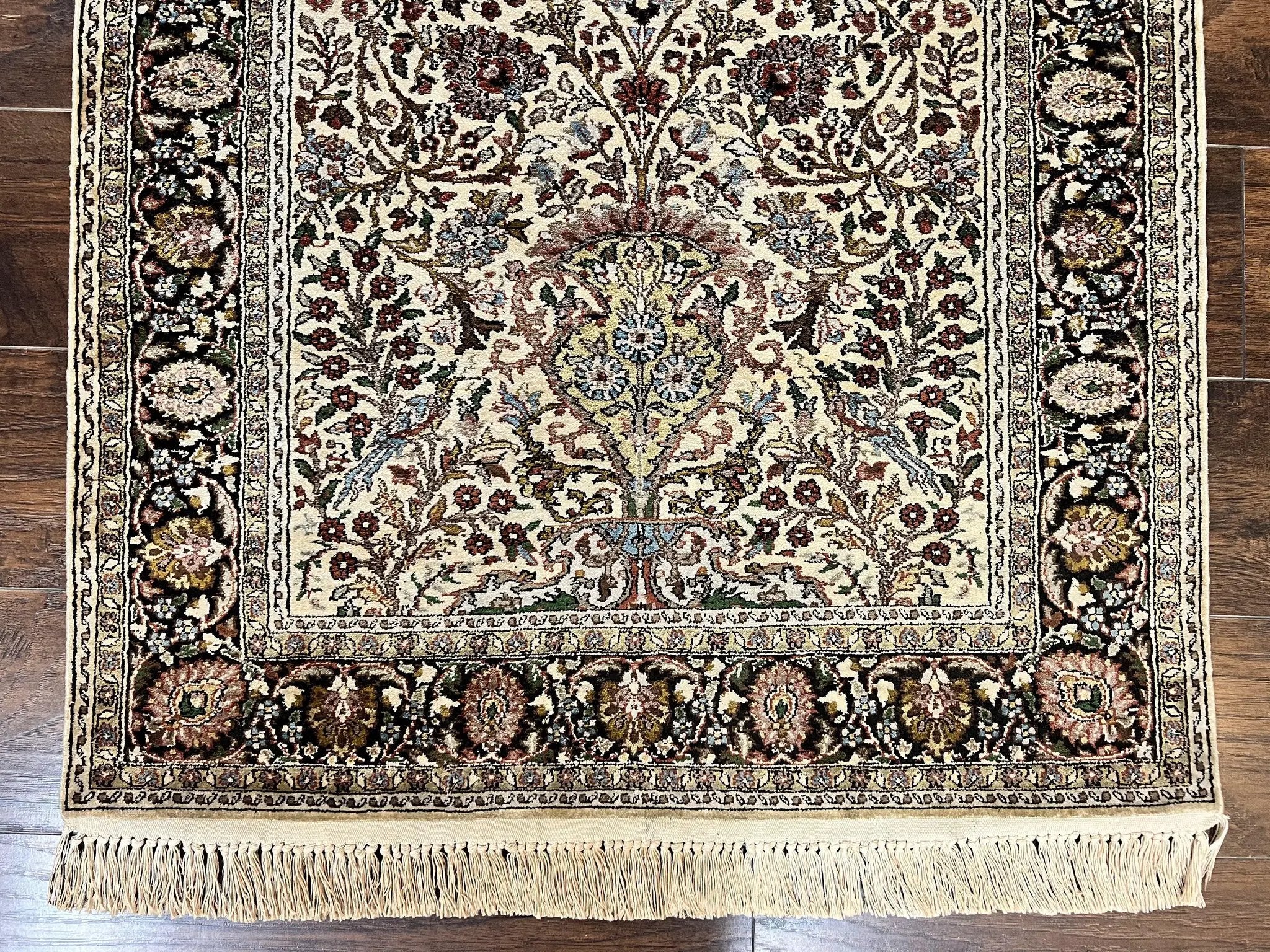 Turkish Kayseri Silk Rug 3x5, Tree of Life Silk Oriental Carpet, Birds Persian Vase Design, Hand Knotted Vintage Fine Rug, 340 KPSI by Jewel Rugs