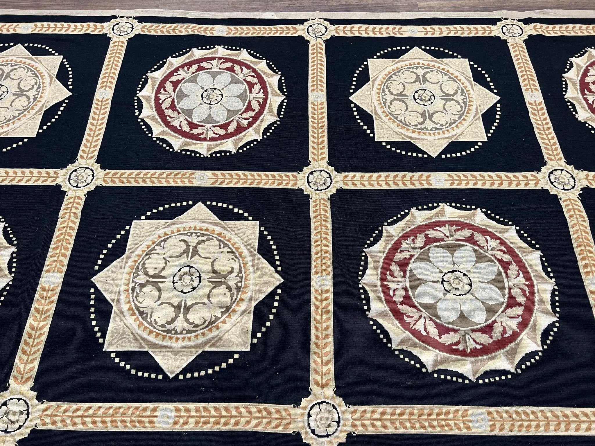Large Needlepoint Rug 10x13, Panel Design, Black and Beige, Wool Needlepoint Carpet 10 x 13, English Garden, Handwoven Area Rug, Living Room by Jewel Rugs
